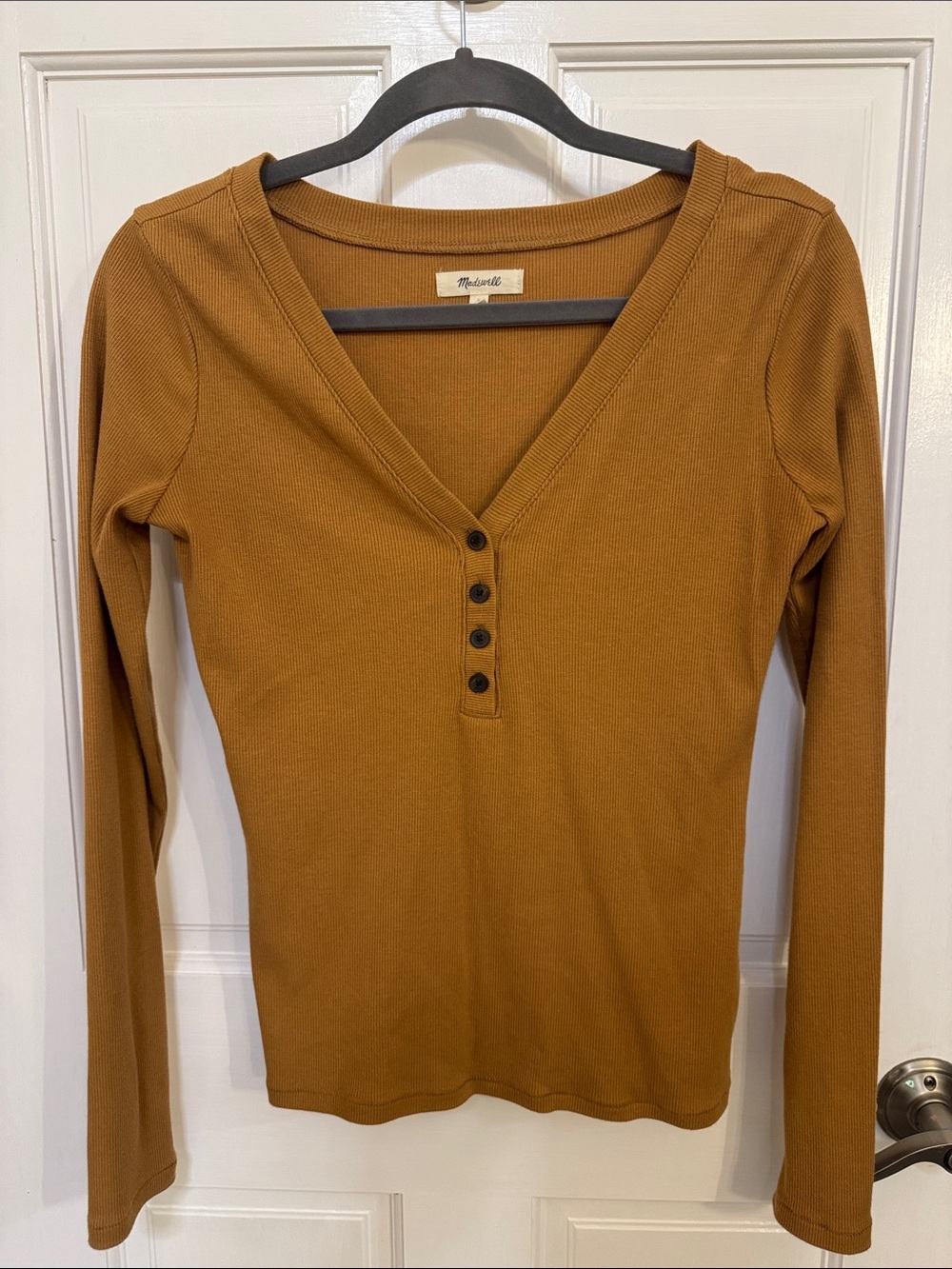 Madewell Ribbed Long Sleeve Henley in Mustard